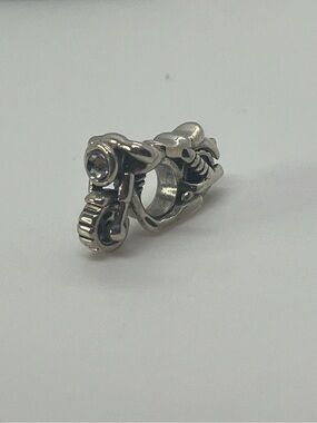 925 Sterling Silver Moving Wheel Motorcycle CZ Charm Fits Pandora